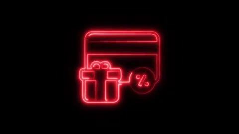 Gift Card Outline Icon in HD Video Neon Animation Stock Footage 304552182