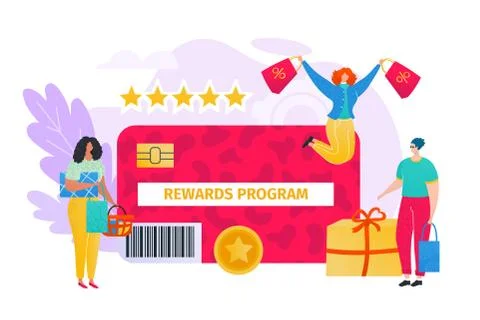 Gift card for people concept, vector illustration. Flat loyalty program and Stock Illustration