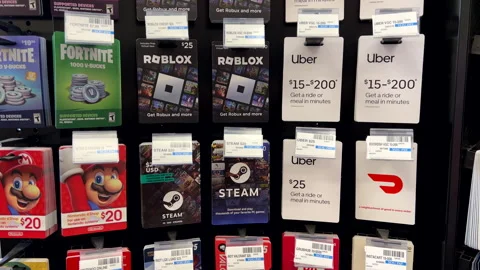 Gift card at store with many options for different businesses 4k 스톡 동영상 276197941