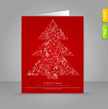 Gift card with stylized xmas tree on red back Stock Illustration