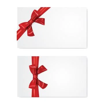 Gift card templateRed ribbon with bow realistic vector illustration Stock Illustration