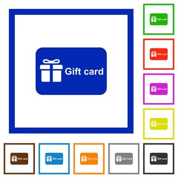Gift card with text flat framed icons Stock Illustration