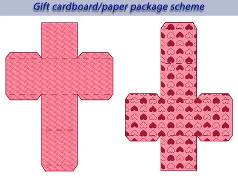 Gift cardboard/paper package scheme for different events, cube shaped, laser cut Stock Illustration
