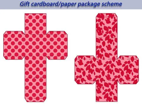 Gift cardboard/paper package scheme for different events, cube shaped, laser cut Stock Illustration