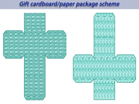 Gift cardboard/paper package scheme for different events, cube shaped, laser cut Stock Illustration