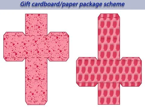 Gift cardboard/paper package scheme for different events, cube shaped, laser cut Stock Illustration