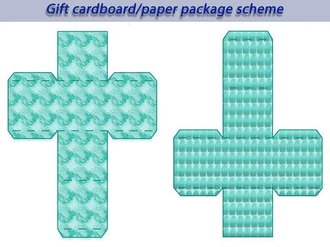 Gift cardboard/paper package scheme for different events, cube shaped, laser cut Stock Illustration
