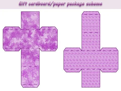 Gift cardboard/paper package scheme for different events, cube shaped, laser cut Stock Illustration