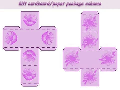Gift cardboard/paper package scheme for different events, cube shaped, laser cut Stock Illustration