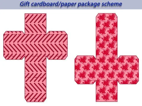 Gift cardboard/paper package scheme for different events, cube shaped, laser cut Stock Illustration
