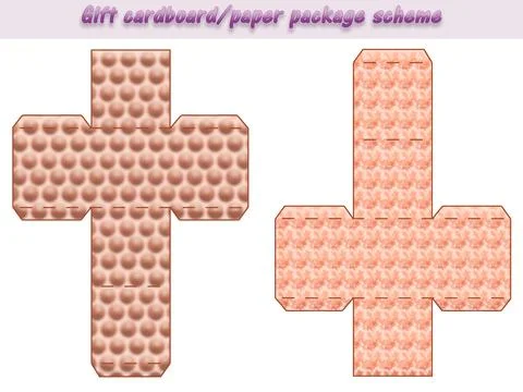 Gift cardboard/paper package scheme for different events, cube shaped, laser cut Stock Illustration