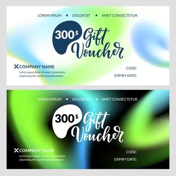 Gift cards collection with gradient blend background. Template for creating c Stock Illustration