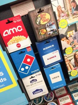 Gift cards on rack Stock Photos