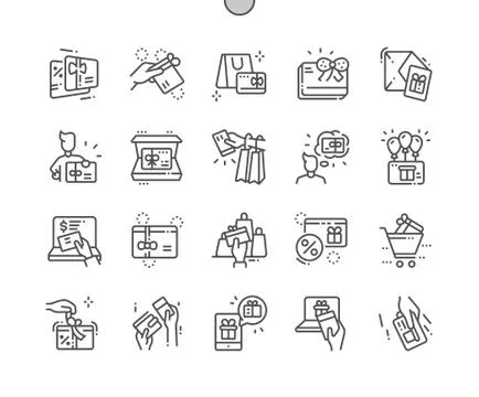 Gift Cards Well-crafted Pixel Perfect Vector Thin Line Icons 30 2x Grid for Web Stock Illustration