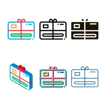 Gift certificate with bow variations icon vector outline Stock Illustration