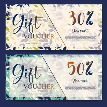 Gift certificate bright 2d design. Set of gift vouchers with floral backgro.. Stock Illustration