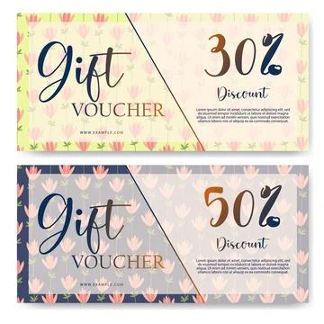 Gift certificate card. Set of gift vouchers with floral background. Happy Eas Stock Illustration