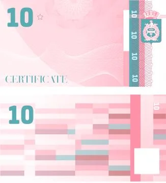Gift certificate Voucher template 10 with guilloche pattern watermarks and bo Illustrazione stock