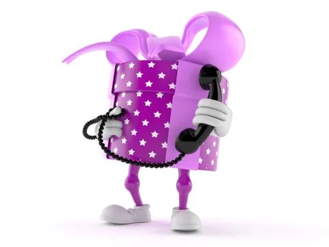 Gift character with handset Stock Illustration
