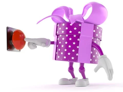 Gift character pushing button Stock Illustration
