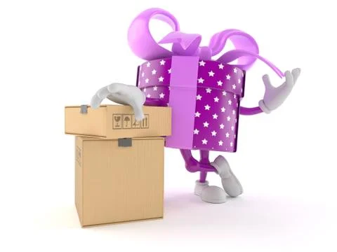 Gift character with stack of boxes Stock Illustration