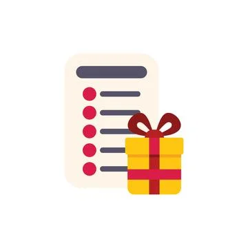 Gift checklist being updated with red wrapped present nearby Stock Illustration