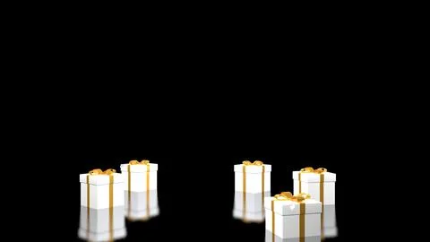 Gift Christmas boxes with a red ribbon on a dark background. 3D rendering 스톡 일러스트