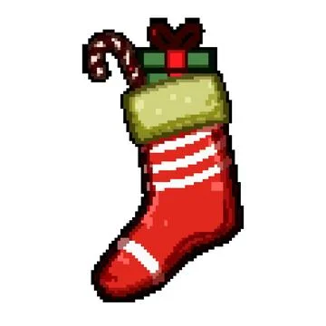 Gift christmas sock pixel art vector illustration Stock Illustration
