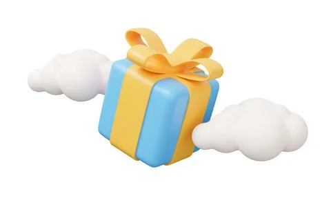 Gift cloud 3d render. Minimal 3d render illustration isolated on white back.. Stock Illustration