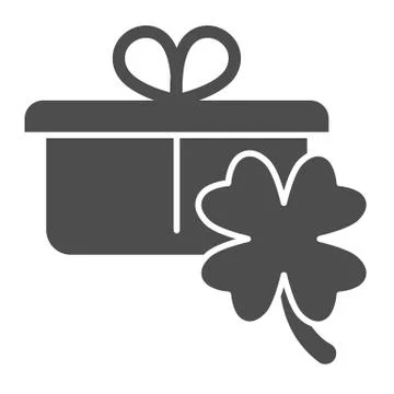 Gift with clover solid icon. Present box with Irish shamrock fortune leaf glyph Illustrazione stock