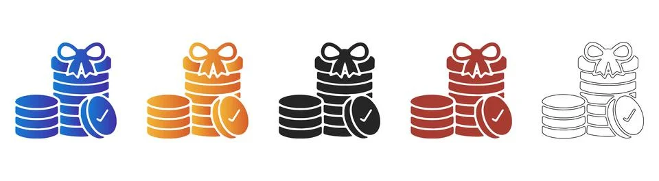 Gift coins stack with checkmark for payment success Stock Illustration