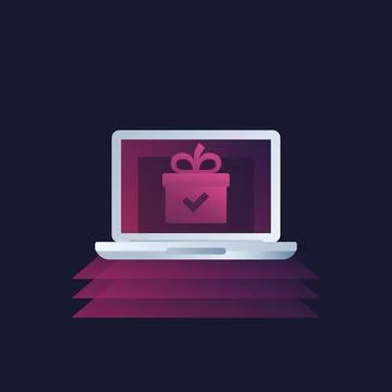 Gift on computer screen vector icon Stock Illustration