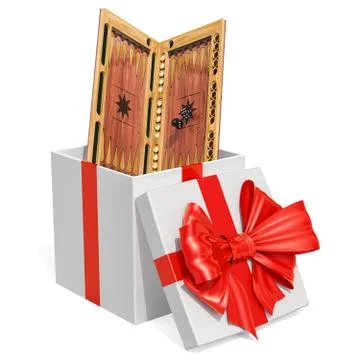 Gift concept, backgammon inside gift box. 3D rendering Stock Illustration