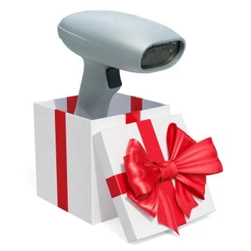 Gift concept, bar code reader inside gift box. 3D rendering Stock Illustration