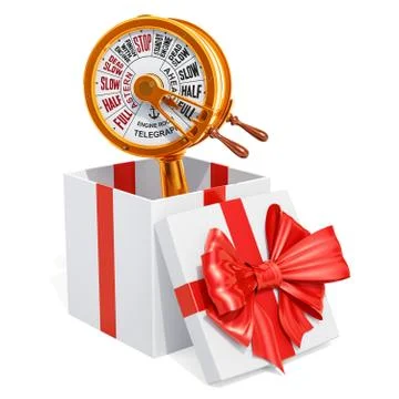 Gift concept, Engine Room Brass Telegraph inside gift box. 3D rendering イラスト素材