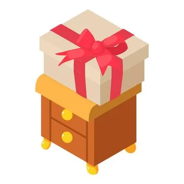 Gift concept icon isometric vector. Large closed box with bow on bedside table Illustration