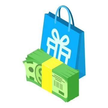 Gift concept icon isometric vector. Dollar banknote stack and gift package icon Stock Illustration