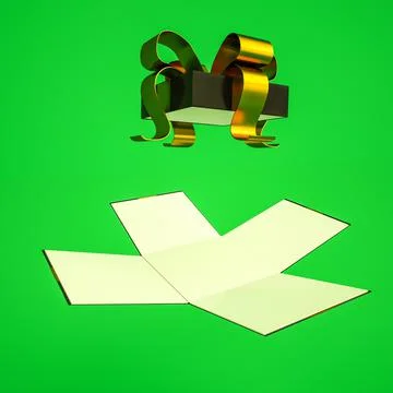 Gift concept. open unfolded gift box on a green background. 3d render illustr Stock Illustration