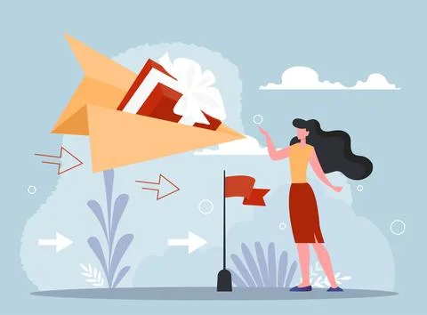 Gift delivery by paper plane concept. Vector illustration Illustrazione stock