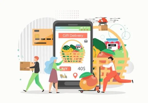 Gift delivery vector flat style design illustration Stock Illustration