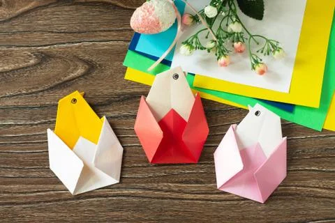 Gift Easter Origami Chicken.  The project of children's creativity, Stock Photos