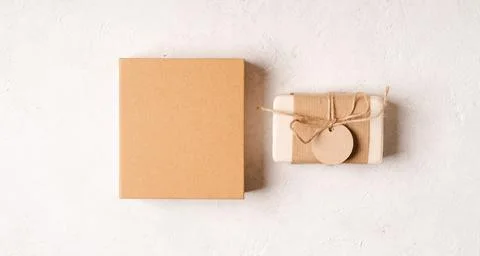 Gift with empty mockup tag Stock Photos