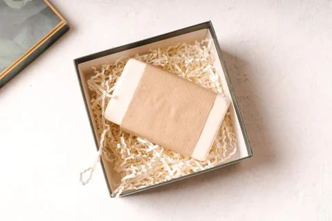 Gift with empty mockup tag Stock Photos