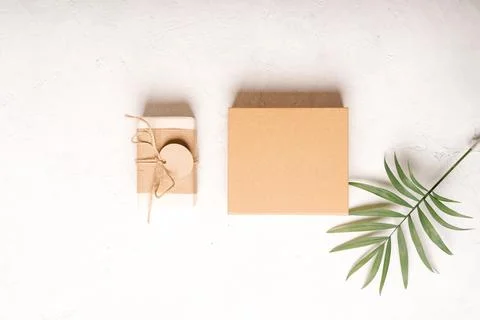 Gift with empty mockup tag Stock Photos