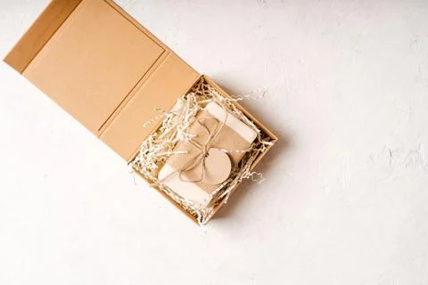 Gift with empty mockup tag Stock Photos