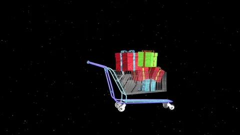 Gift falling in a shopping cart Stock Footage 119982602