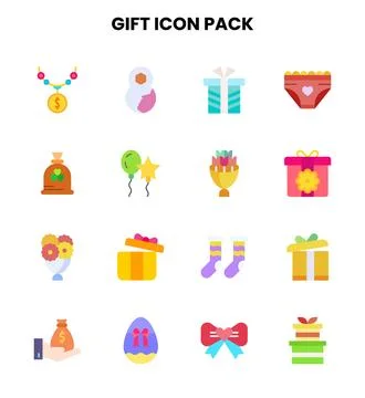 Gift Flat Collection Icons Pack Stock Illustration