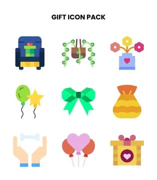Gift Flat Design Icons Pack Stock Illustration