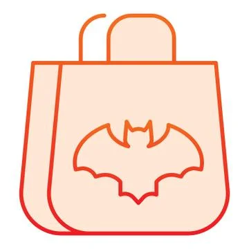Gift flat icon. Bag with bat, shopping package with creepy night flying mouse Illustration