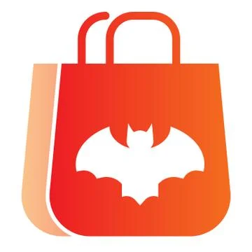 Gift flat icon. Bag with bat, shopping package with creepy night flying mouse Illustration